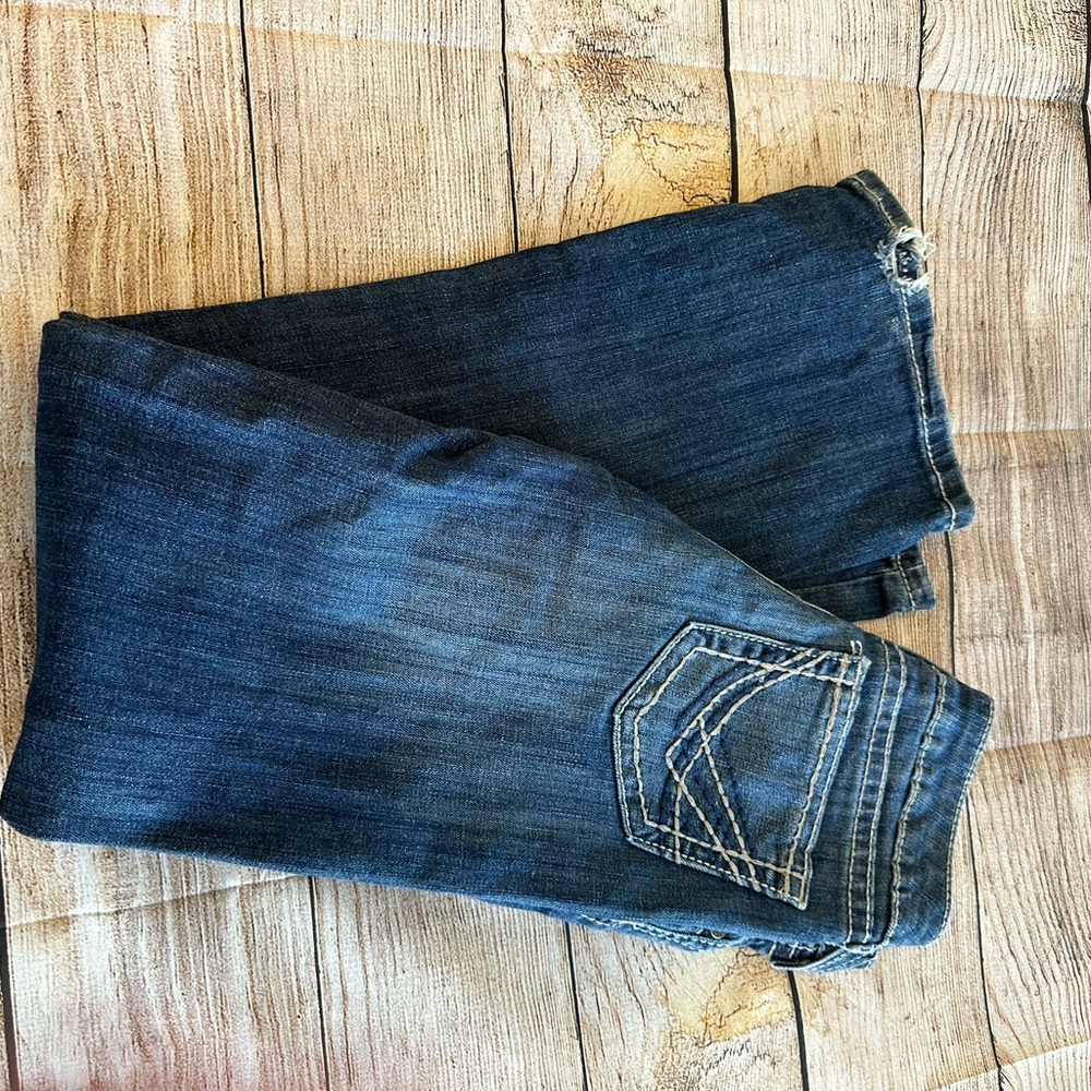 Ariat Blue Denim Jeans with Vintage Wash and Folded Cuffs